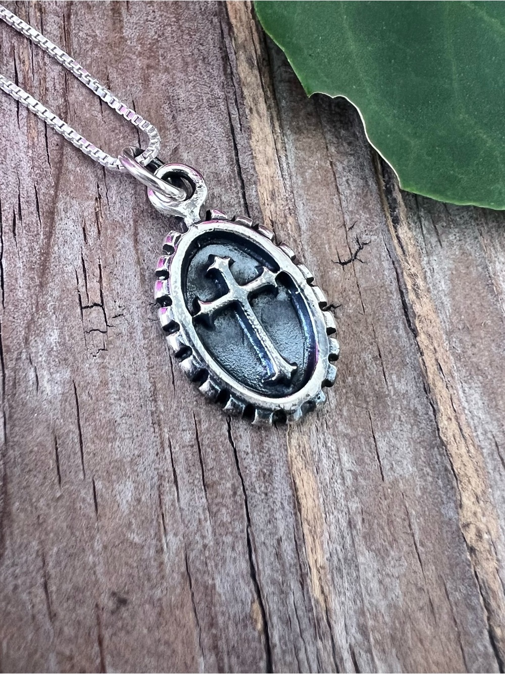 Oxidized 925 Sterling Silver Cross Oval Pendant Necklace